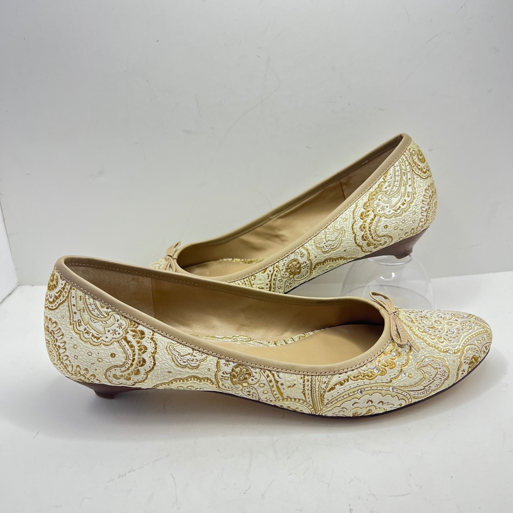 Nine & Company Womens Gold Paisley Brocade Rhinestone Kitten Heel Pumps 9.5M - Picture 3 of 9